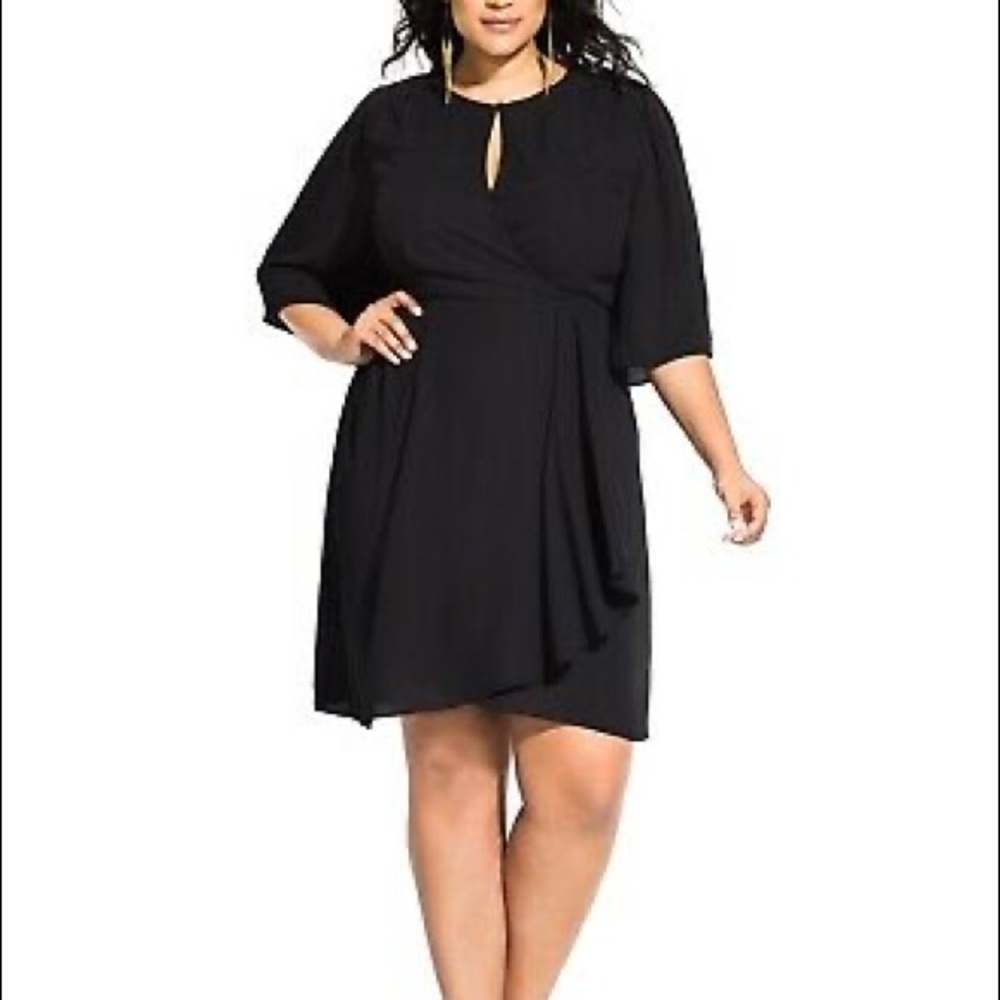 City Chic Jolie Keyhole Faux Wrap Dress Black 14